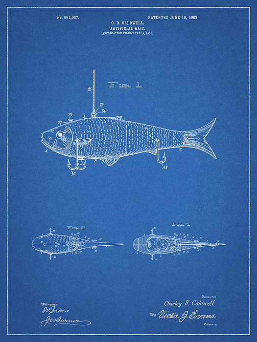 Pp485-blueprint Fishing Artificial Bait Poster Greeting Card by