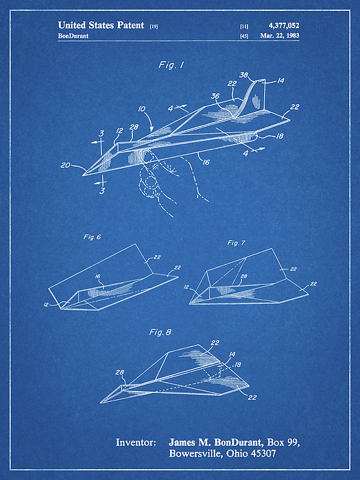 Pp983-blueprint Paper Airplane Patent Poster Greeting Card by Cole Borders