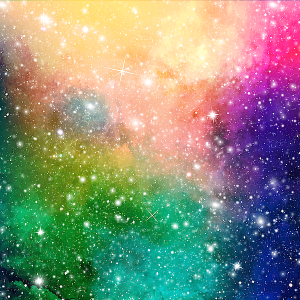 Rainbow Galaxy Sparkle Stars Watercolor Space Round Beach Towel