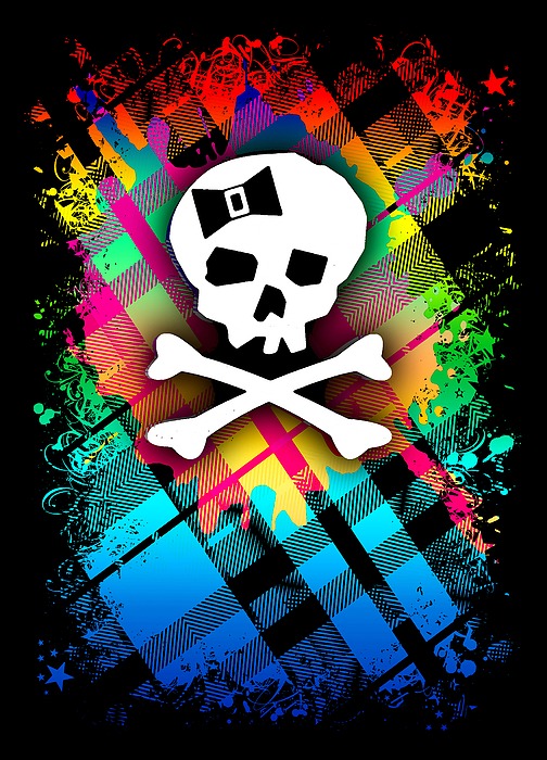 Rainbow Plaid Skull Graphic Digital Art