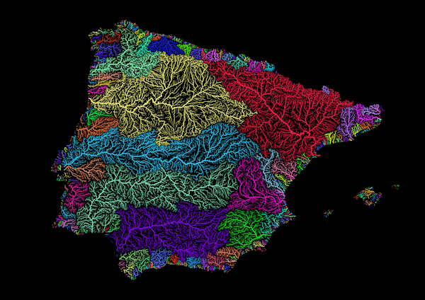 River Basins Of Iberia In Rainbow Colours Digital Art