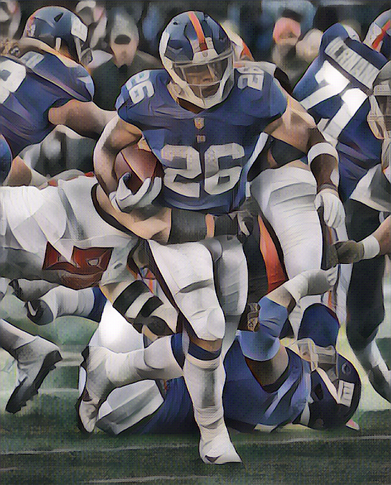 Saquon Barkley NEW YORK GIANTS PIXEL ART 2 Greeting Card by Joe Hamilton