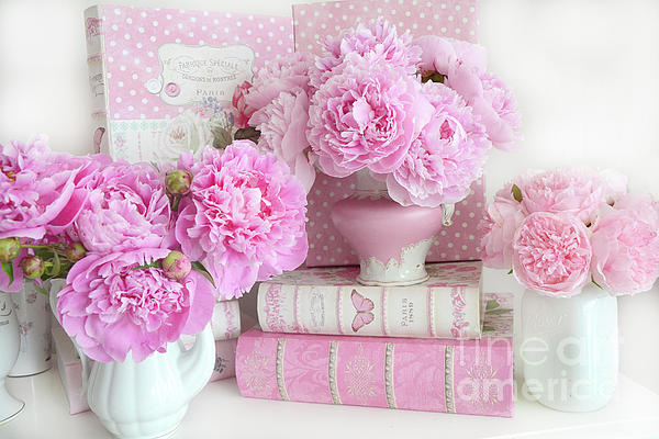 Shabby Chic Pink Peony Flowers Books Print Wall Art Home Decor Zip Pouch by  Kathy Fornal - Pixels