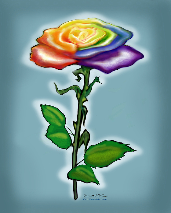 Single Rainbow Rose Digital Art