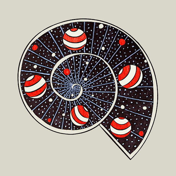 Spiral Galaxy Snail With Beach Ball Planets Drawing