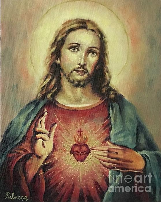 The Sacred Heart of Jesus Number Three Greeting Card by Rebecca Mike