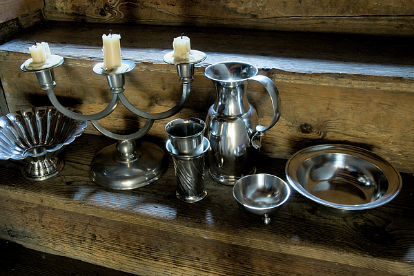 Tin, Pewter, Candle Stand And Pitcher Plate Made Of Tin Greeting Card by  Jalag / B�rbel Miebach