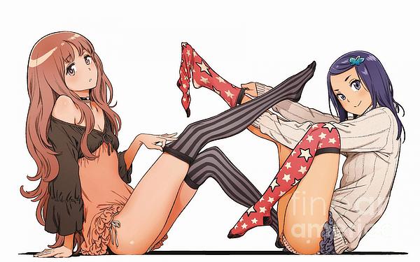 Thigh Socks Anime Porn - Two Pretty Sexy Hentai Girls Putting On Socks Ultra HD Fleece Blanket by Hi  Res - Pixels