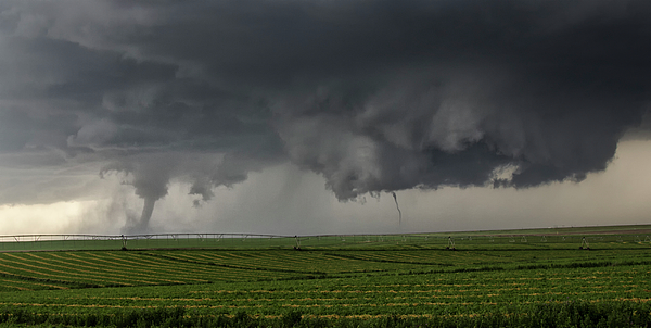 Two Tornadoes Touch Down Simultaneously, A Cone Tornado On The Left ...