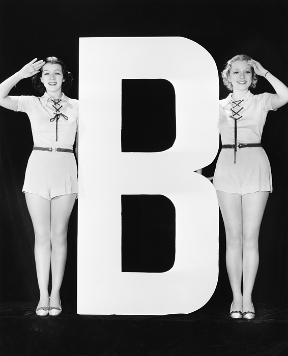 Two Women Saluting With Huge Letter B Greeting Card For Sale By Everett ...