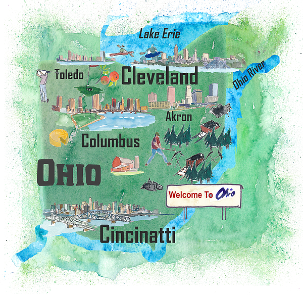 USA Ohio State Illustrated Travel Poster Map with Touristic Highlights Coffee  Mug by M Bleichner - Pixels