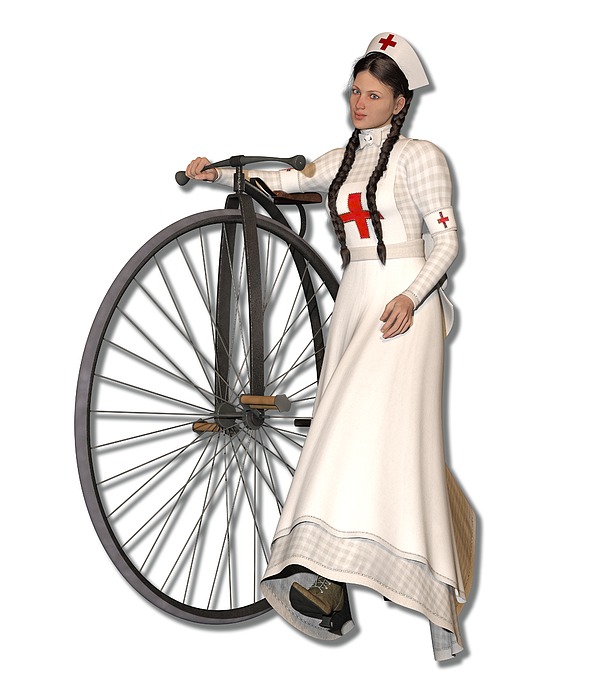 Victorian Nurse Along Penny Farthing Bicycle Digital Art