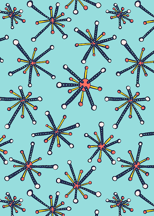 Virus Pattern Resembling Molecules - Retro Modern Microbiology Fun Mixed Media
