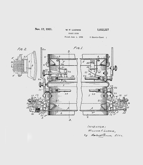 W F Ludwig Snare Drum Patent Digital Art