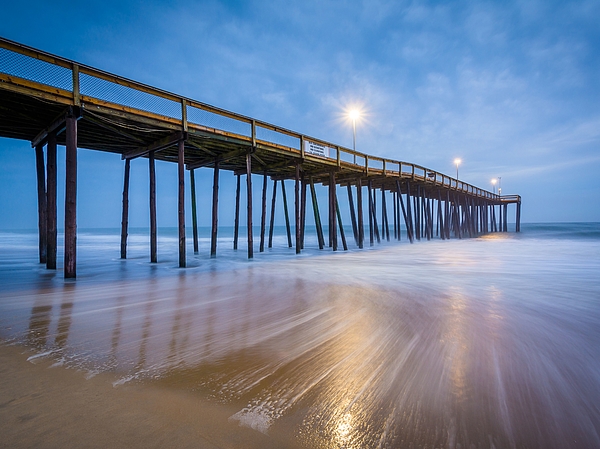 Waves In The Atlantic Ocean And The Fishing Pier At Twilight, In