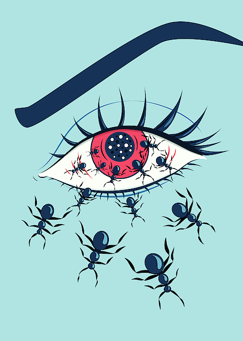 Weird Creepy Red Eye With Crawling Ants Digital Art