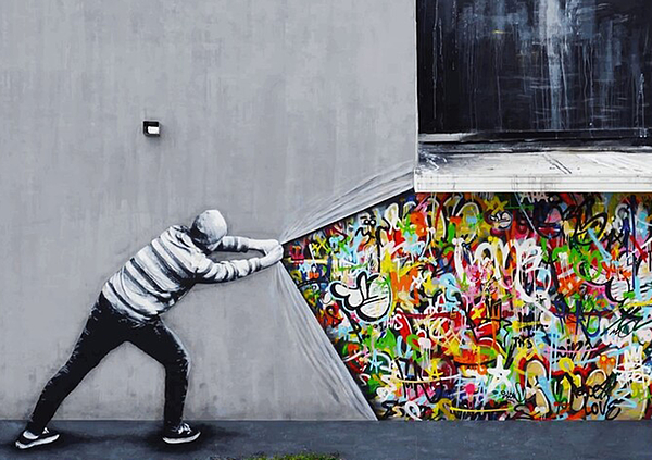 Banksy uncovering graffiti #1 Jigsaw Puzzle by Woody Clarane - Pixels