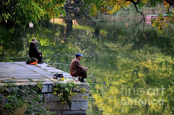 Couple sit quietly on jetty and fish at a lake outside Beijing China #2  Jigsaw Puzzle by Imran Ahmed - Pixels Puzzles