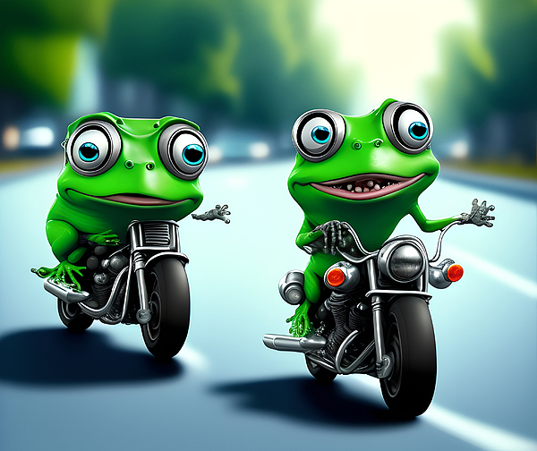 Crazy Frog on Motorcycle, Generative AI Illustration #1 Tapestry