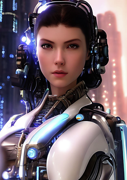 Premium AI Image  Cyberpunk styled woman on city background