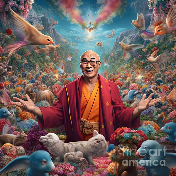 Dalai Lama euphoric utopia cover art realistic by Asar Studios Bath Towel  by Celestial Images - Pixels