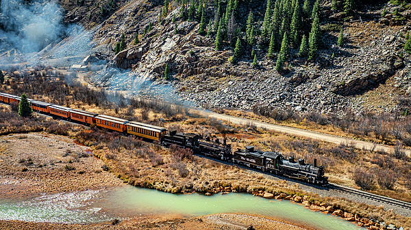 Jim Pearson - Denver and Rio Grande Western double header steam locomotives 473 and 493 at Deadwood Gulch