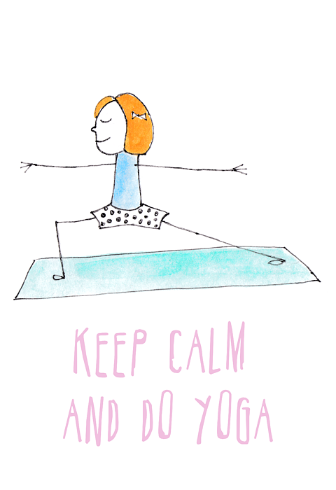 Funny drawing of a happy girl in the yoga position. Keep calm and do yoga  card. #4 Spiral Notebook by Elena Sysoeva - Pixels
