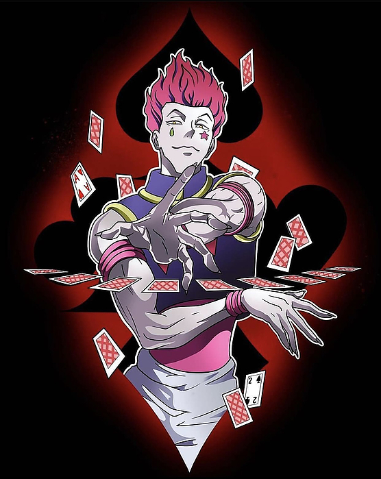 Wallpaper card, black background, hunter, Hisoka, Hunter x hunter