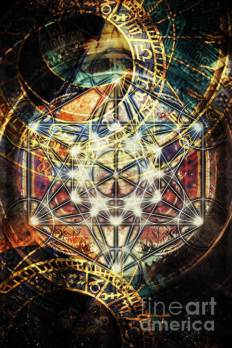 Light merkaba and zodiac in cosmic space. Sacred geometry. #1 Yoga Mat by  Jozef Klopacka - Fine Art America