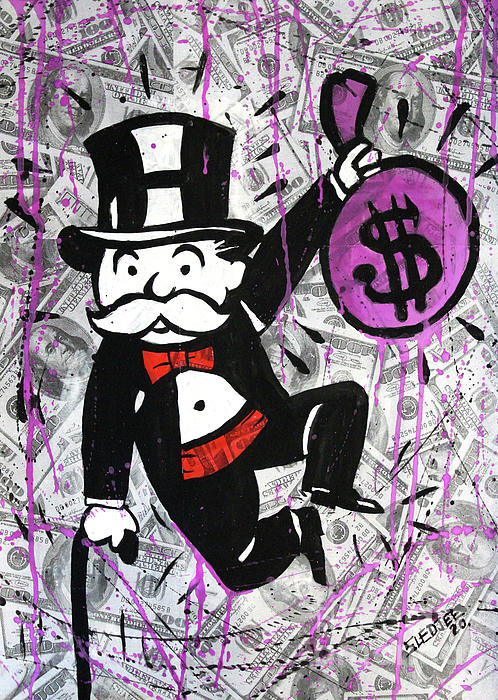 Alec Monopoly Canvas Mr Monopoly with Can + Dollar Bag Art Framed Wall  Picture