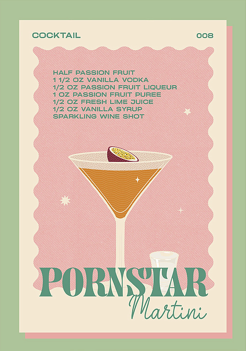 Pornstar Martini Cocktail 008 1 Sticker by Sidney Saye Pixels 