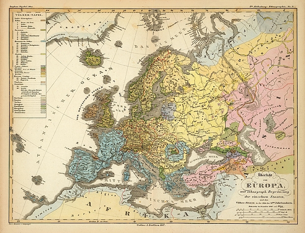 Racial map of Europe German 1847 #1 Greeting Card by Timeless Geo Maps