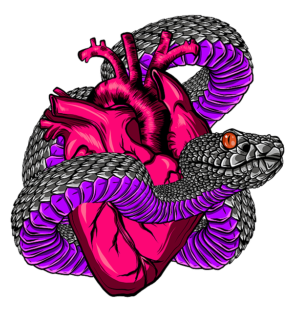 Snake and heart tattoo. Symbol of love, envy, evil t-shirt design vector  Beach Sheet