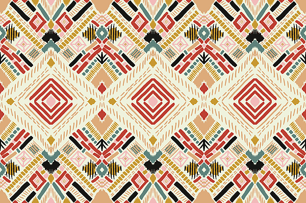 African Kente Cloth, Ethnic Fabric. Seamless Geometric Pattern