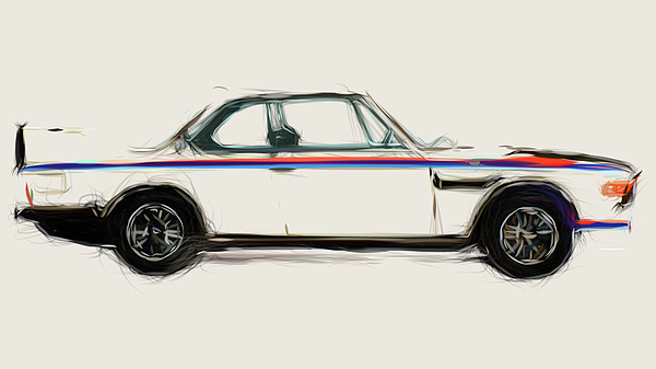 BMW 3.0 CSL Race Car Drawing Coffee Mug by CarsToon Concept - Fine