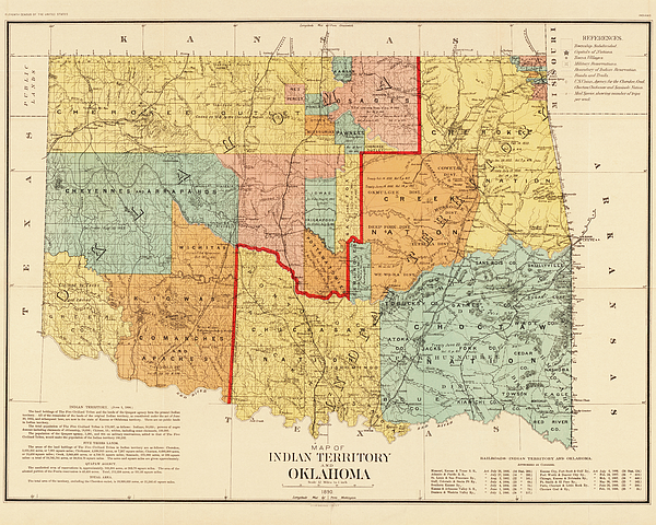 1890 Historical Map of Oklahoma in Color 1800s Map Greeting Card for ...