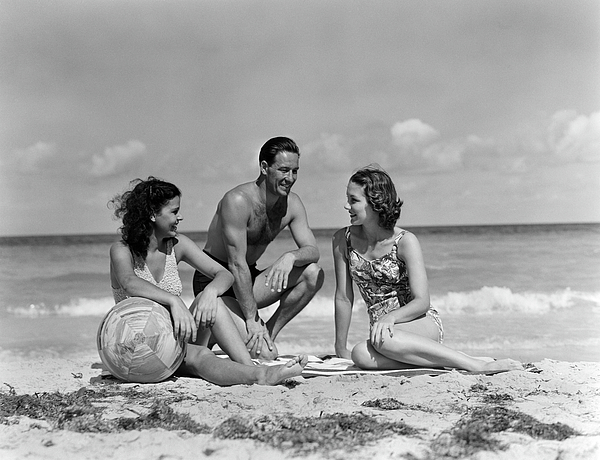 1930s 1940s Couple In Bathing Suits Beach Towel by Vintage Images