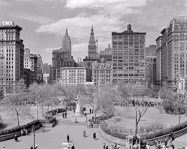 1940s 1950s spring day Union Square looking north to Empire State and Met  Life buildings Manhattan Bath Towel by Panoramic Images - Pixels