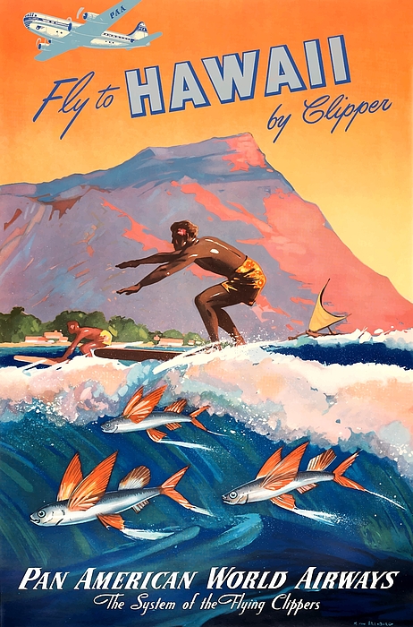 1947 Fly To Hawaii By Clipper Pan American Travel Poster Greeting