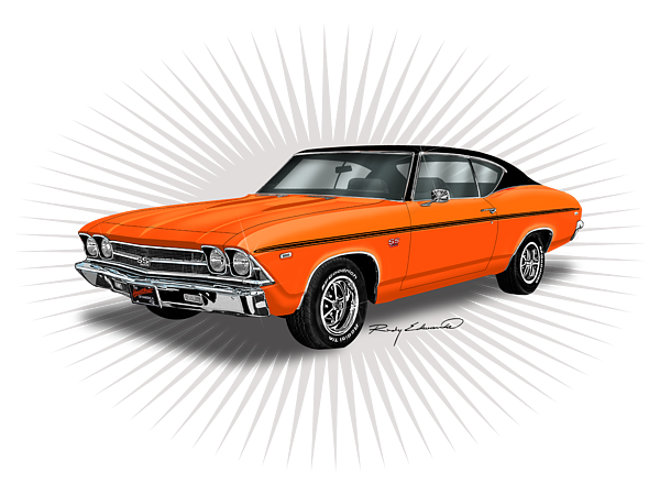 1969 Chevelle SS 396 Orange Muscle Car Art T-Shirt by Rudy Edwards 
