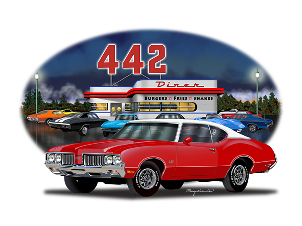 1970 Oldsmobile 442 Red with White Vinyl Top Muscle Car Art Greeting Card