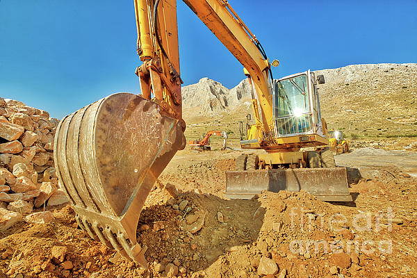 Concrete mixer with excavator Fleece Blanket by Benny Marty - Pixels