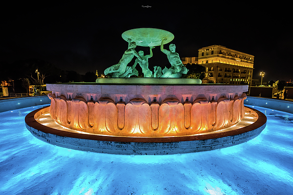 Malta and its famous Triton fountain Throw Pillow by Ronald Galang - Pixels