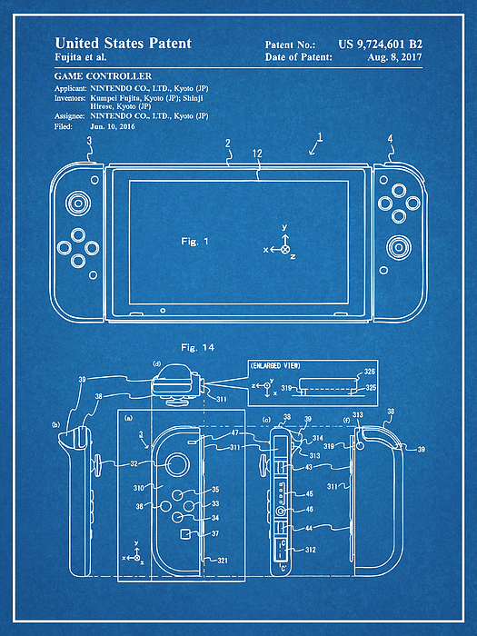 2016 Nintendo Switch Game Controller Patent Print Blueprint Jigsaw Puzzle
