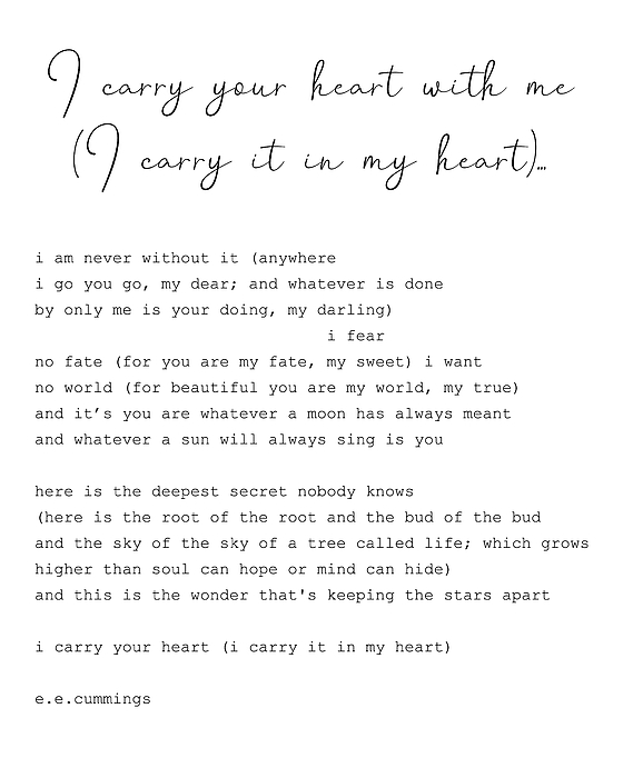 E.E. Cummings Poem I carry your heart I carry it in my heart #11 Jigsaw  Puzzle