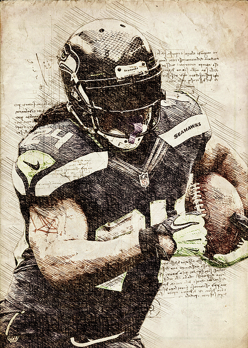 NFL Seattle Seahawks Player Marshawn Lynch Marshawnlynch Marshawn Lynch  Marshawnterrelllynch Marshaw Adult V-Neck by Wrenn Huber - Fine Art America