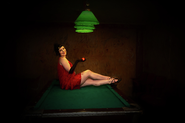 Dan Friend - Pretty young woman in roaring 20s outfits on the pool table