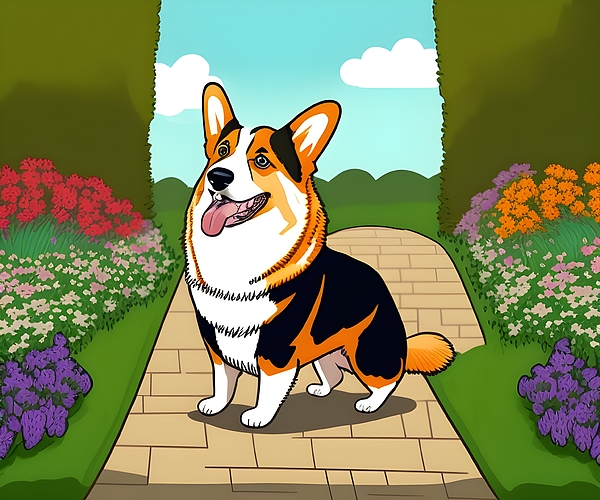 Cute cartoon dog doing yoga. Adorable little corgi puppy in Upward