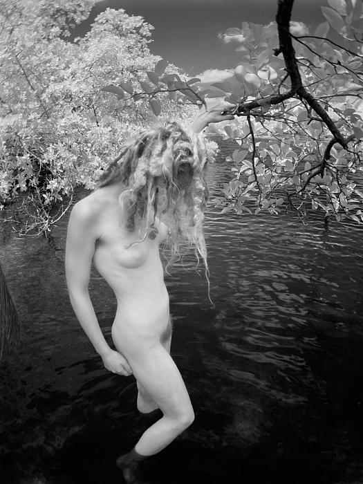 3146 Infrared Nude Woman with Dreadlocks in Water Greeting Card by Chris Maher