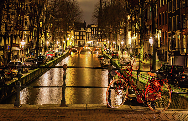 Norma Brandsberg - Amsterdam Canal Red Bike at Night